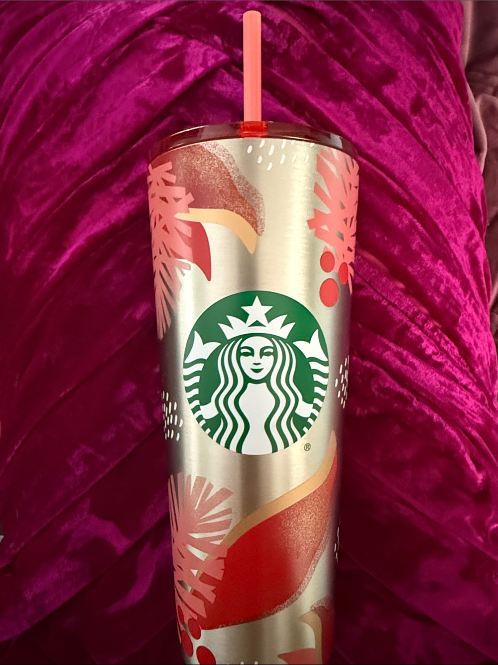 ✨ NWT ✨ Starbucks Holiday Silver Holly Mistletoe Stainless Steel Cold Cup